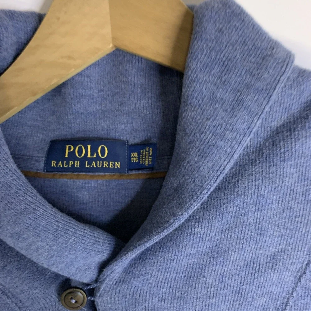 Polo Ralph Lauren Cotton Mock Neck Button Pony LS‎ Sweater Pullover Blue Men XXL